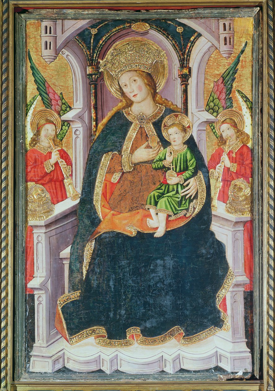 Jomfru og barn med englemusikanter (tempera på panel) af Master of Burgo de Osma