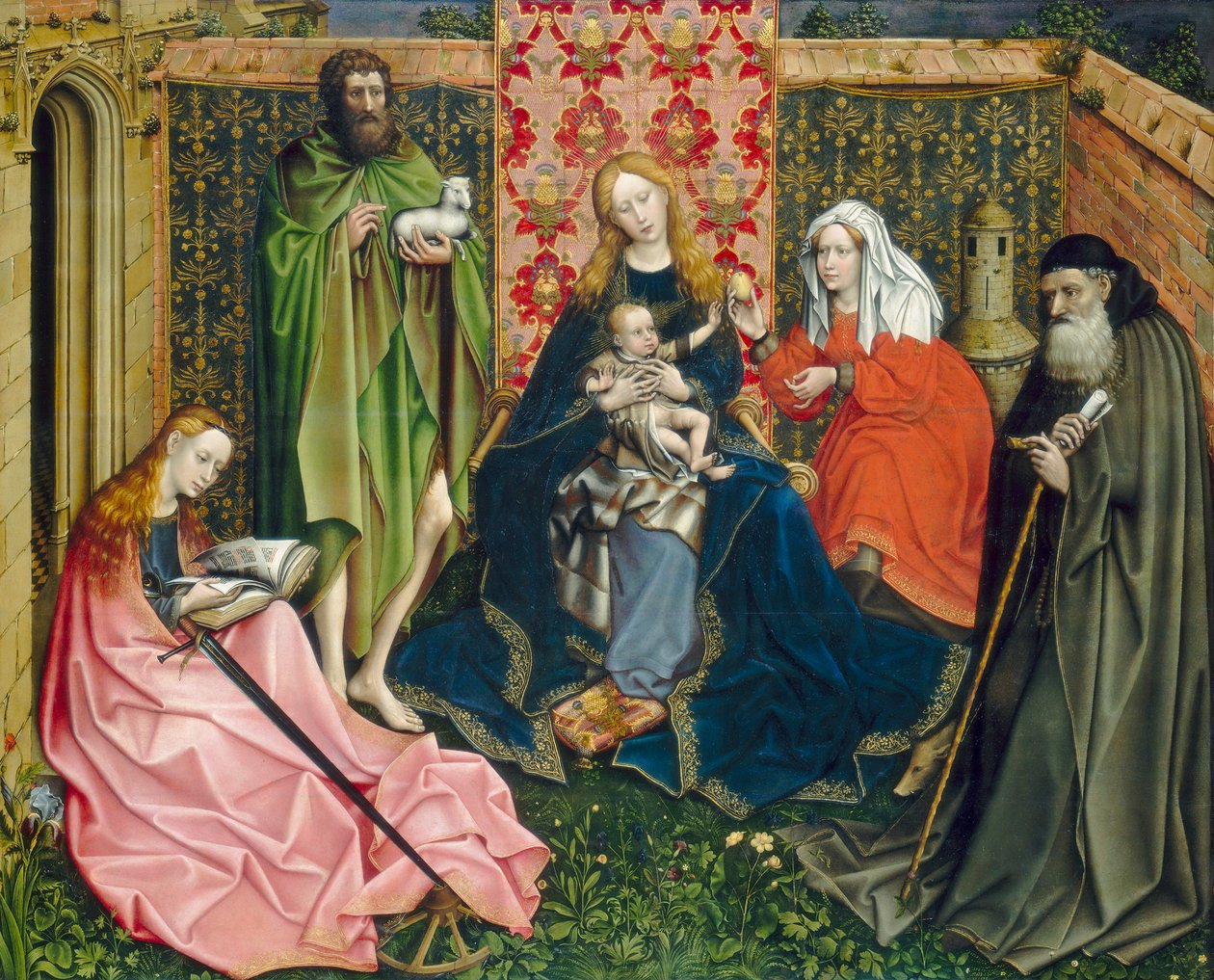 Madonna og barn med hellige i den lukkede have, ca. 1440-60 af Master of Flémalle
