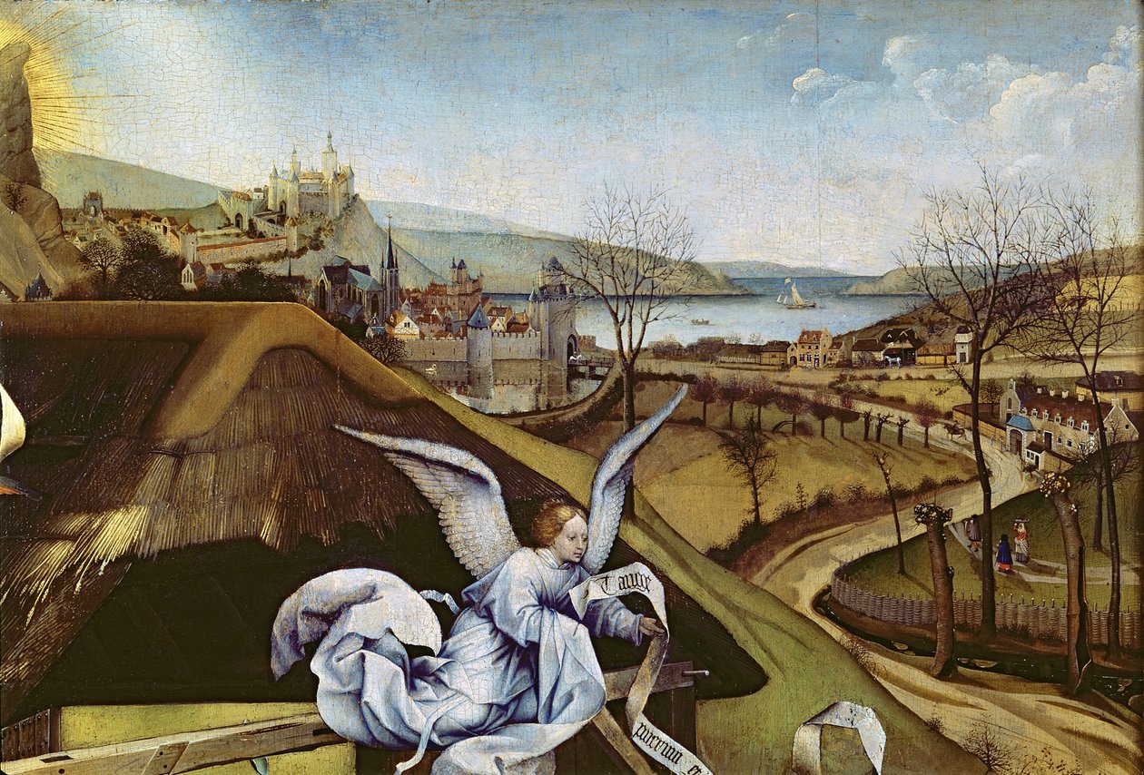 Fødselskirken, detalje af landskabet, ca. 1425 (detalje af 128673) af Master of Flémalle