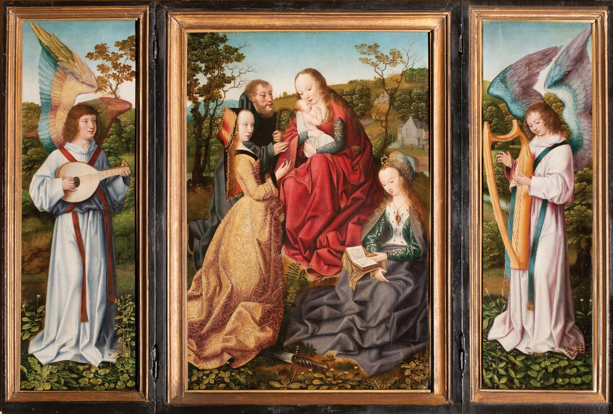 Mystisk ægteskab mellem Saint Catherine med hellige og engle, ca. 1500-10 af Master of Frankfurt