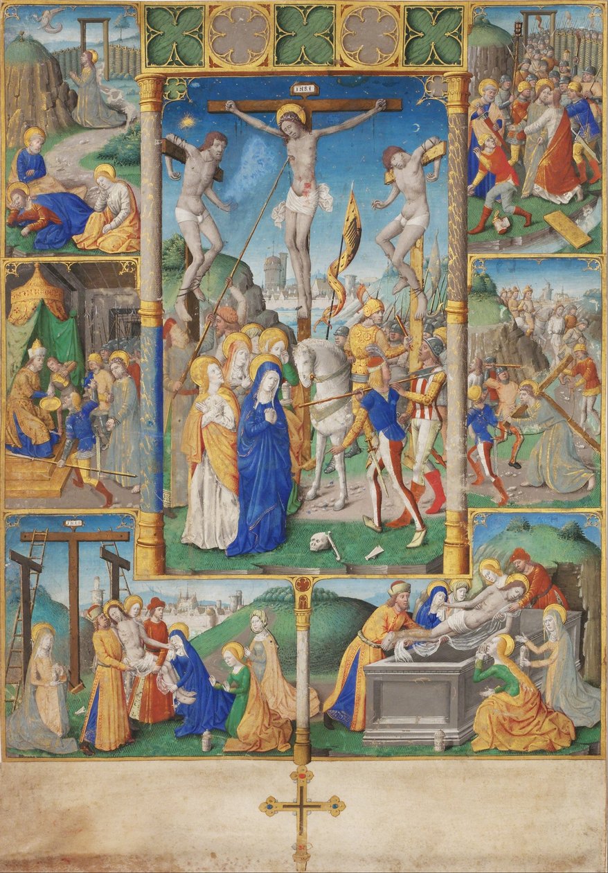 Korsfæstelsen med seks lidenskabshistorier af Master of Jaques de Besançon