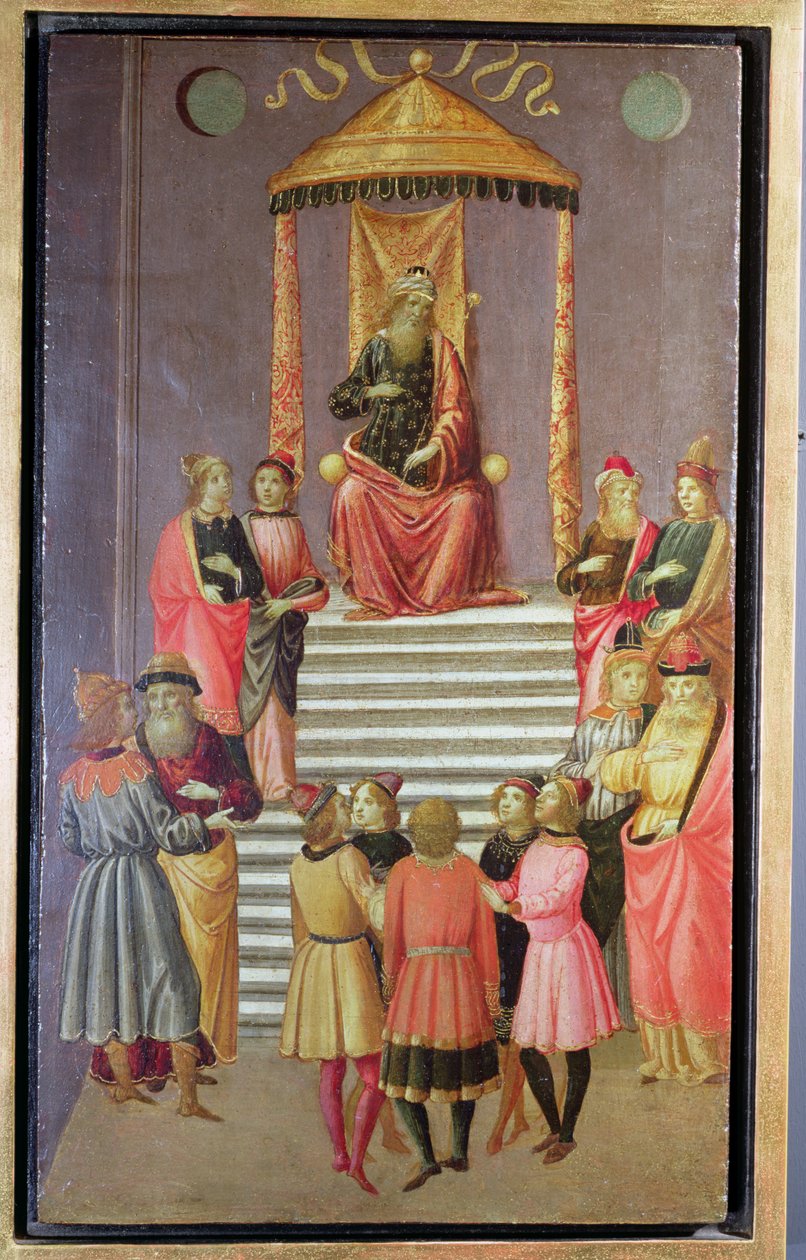 Nebukadnezzar udspørger Daniel og hans ledsagere (tempera på panelet) af Master of Marradi