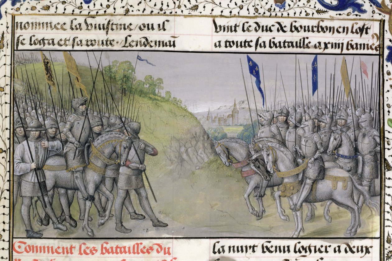 Ms 659 f.204 r. Den franske hær besejrer flamlænderne ved Cassel i 1328, 1477 af Master of Mary of Burgundy