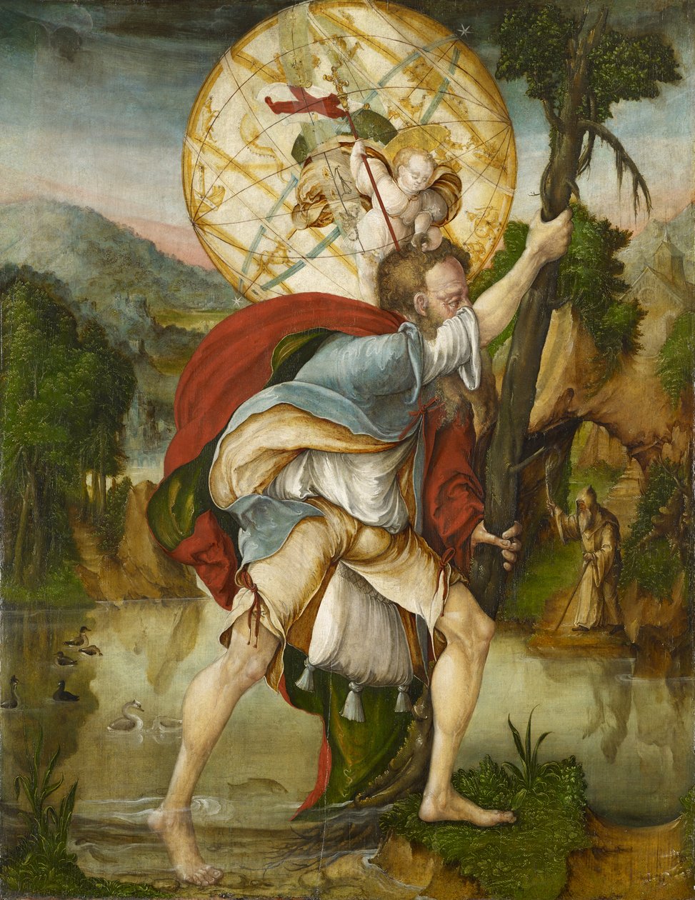 St. Christopher (tempera på panel) af Master of Messkirch