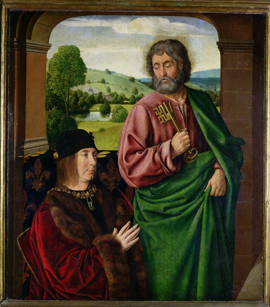 Peter II (1439-1503) hertug af Bourbon præsenteret af St. Peter, venstre fløj af en triptykon, ca. 1492-93 af Master of Moulins