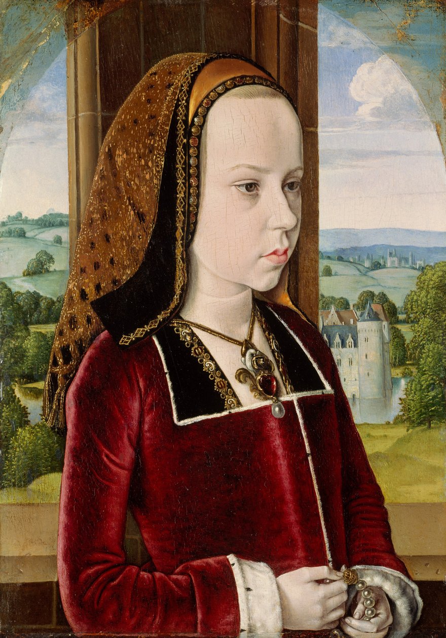 Portræt af Margaret af Østrig, ca. 1490 (olie på egetræspanel) af Master of Moulins