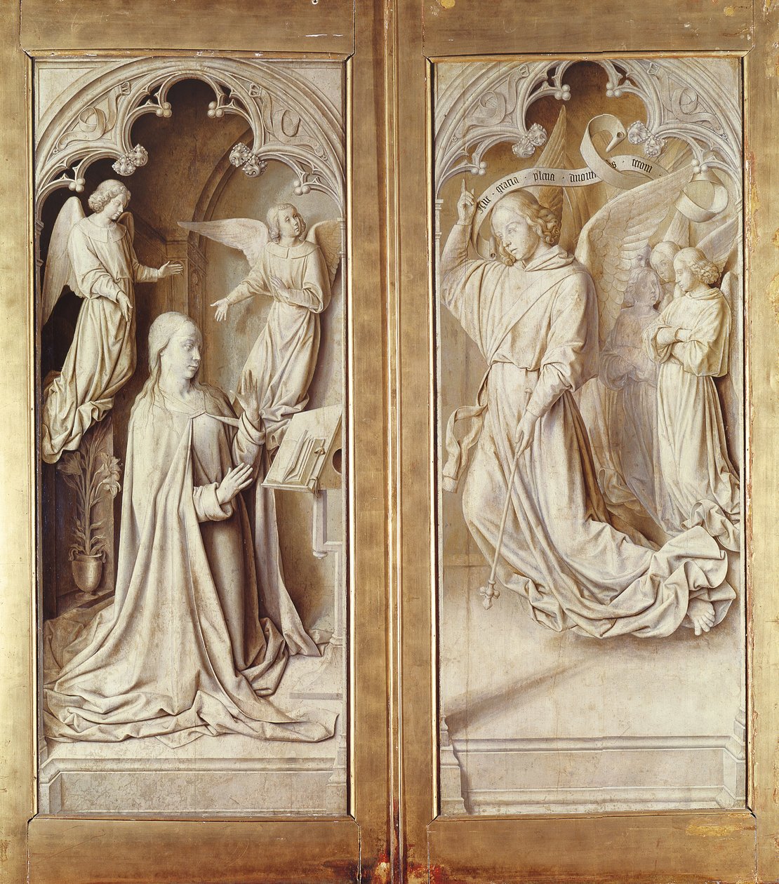 Bebudelsen, fra Bourbon-altertavlen, ca. 1498 af Master of Moulins