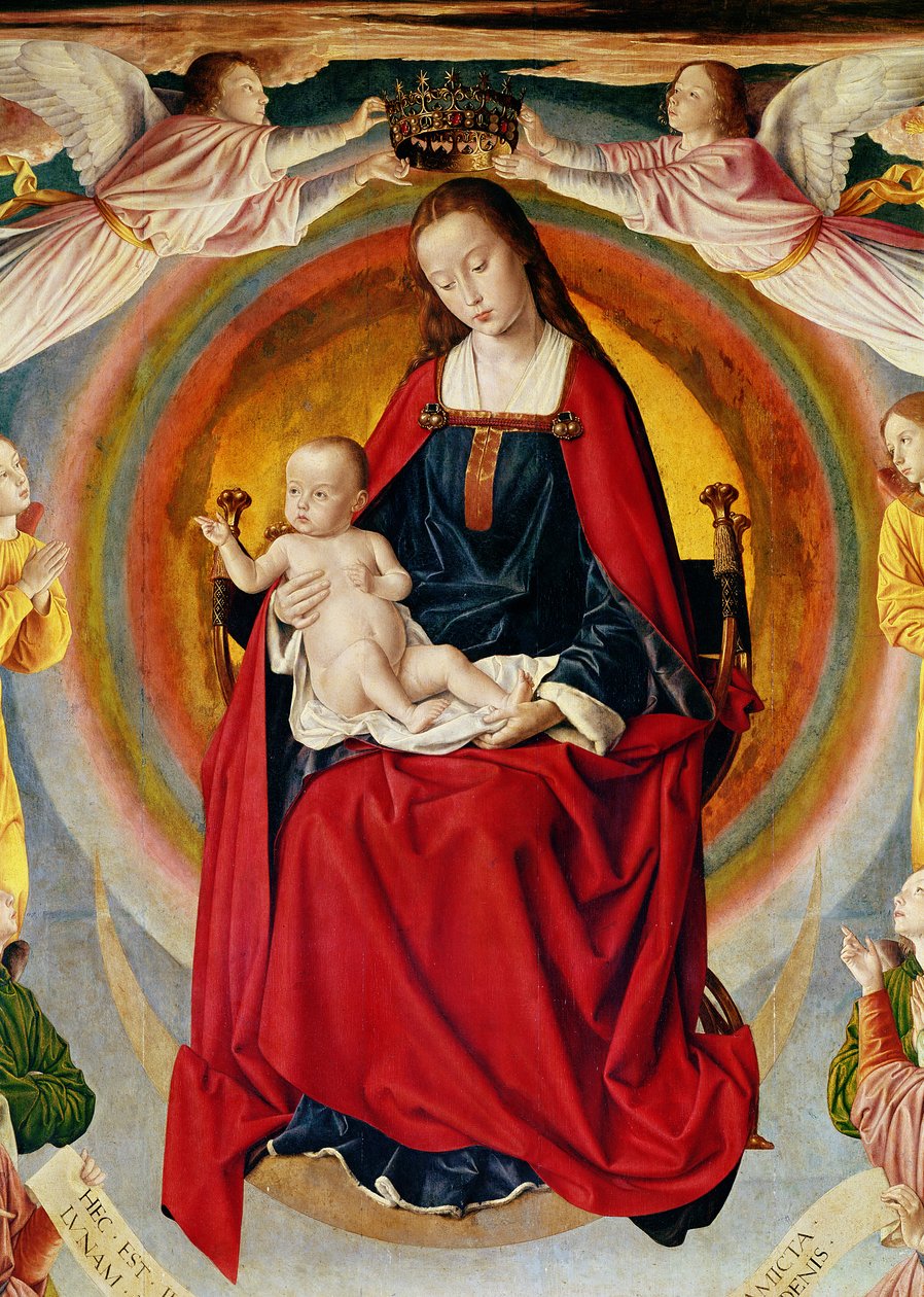 Jomfruens kroning, detalje fra Bourbon-altertavlen, ca.1498 (detalje af 57630) af Master of Moulins