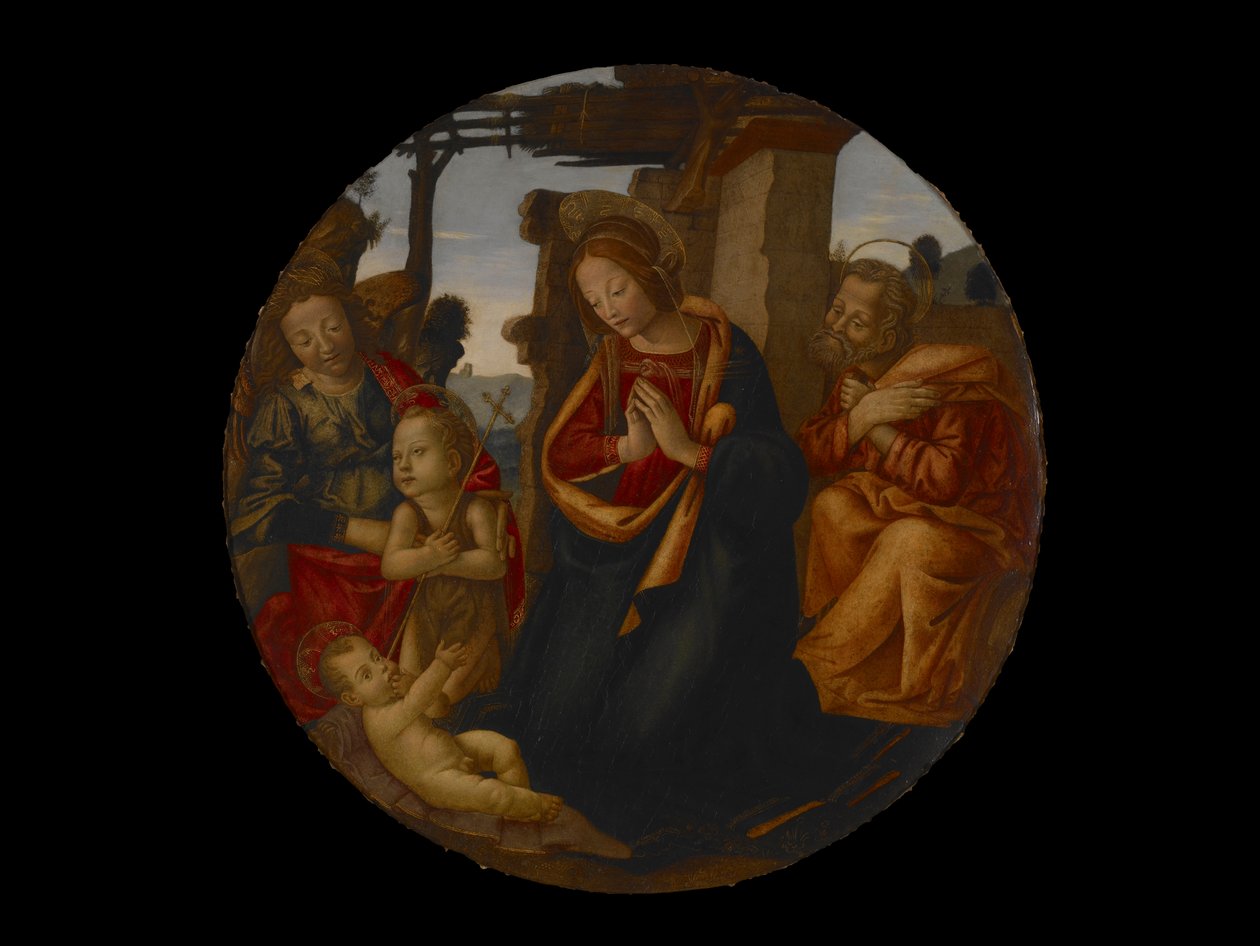 Den hellige familie med Johannes Døberen og en engel af Master of Naumburg