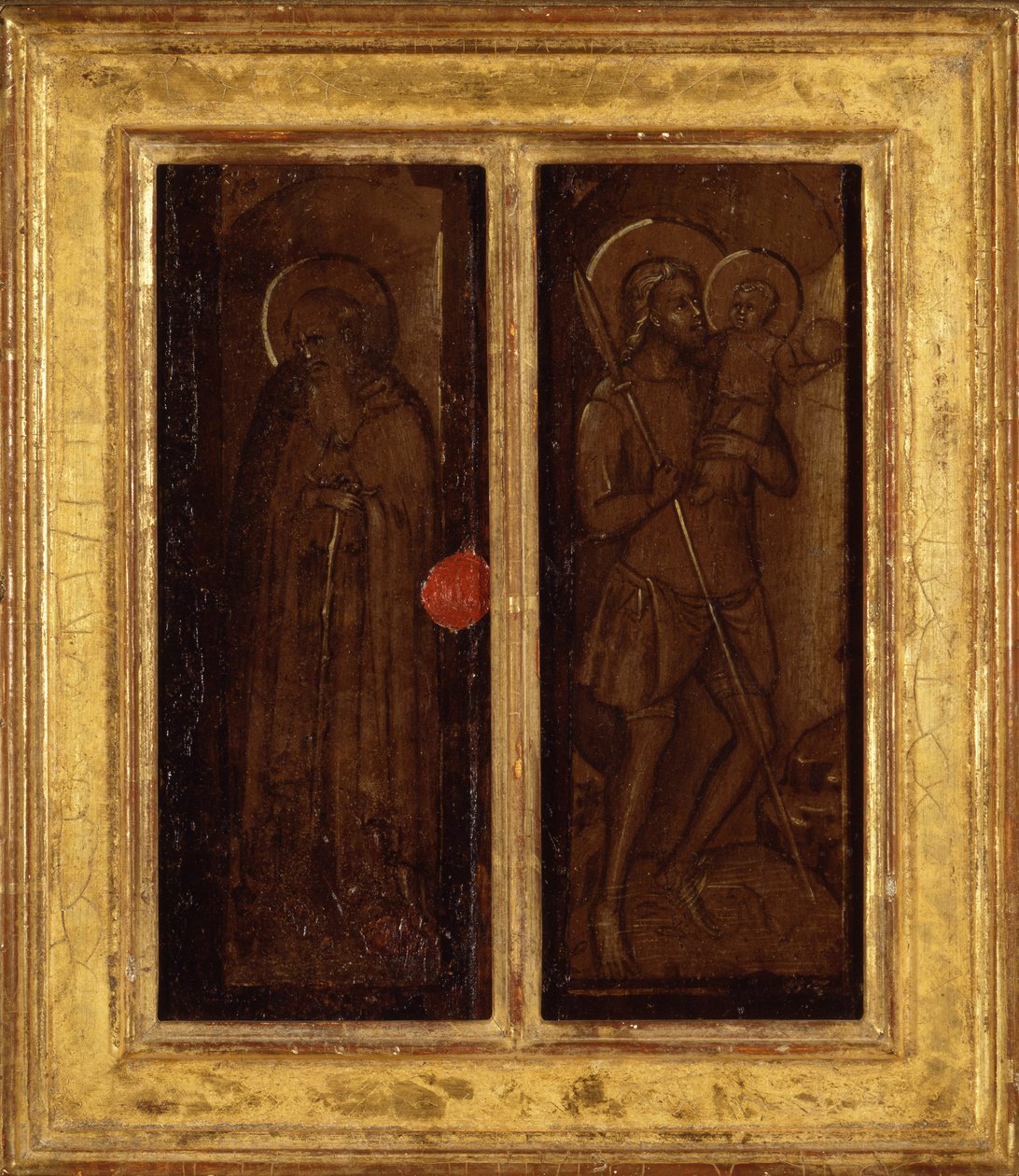 Bagsiden af de hellige Jakob, Antonius Abbed, Frans og Ansanus, ca. 1385-90 (tempera på panel) af Master of Panzano