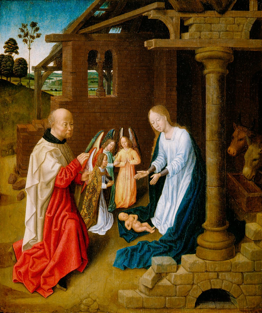 Tilbedelse af Kristusbarnet (olie på egetræspanel) af Master of San Ildefonso