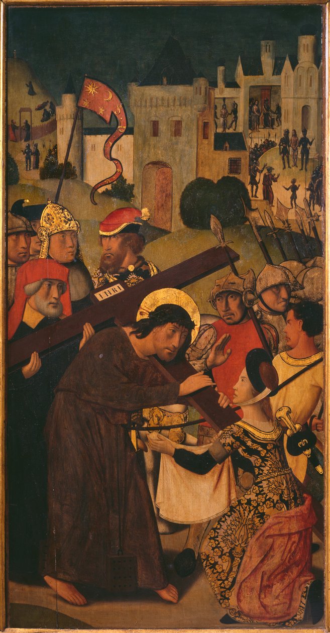 Passionstriptyk, korsbæring, venstre panel (se også 345855, 345856, 345858) af Master of St. Godelieve Legend