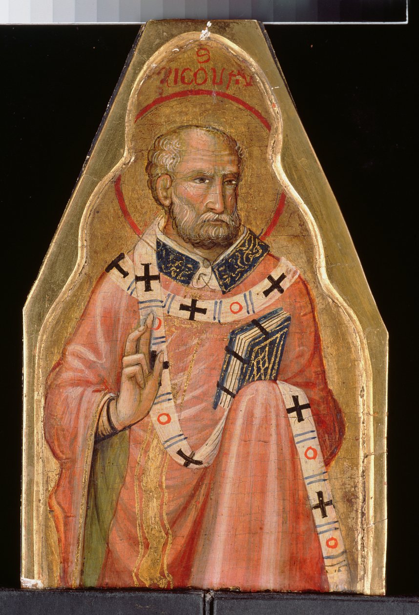 Sankt Nikolaus (olie på guldgrundet panel) (se også 215326 og 215327) af Master of Teplice