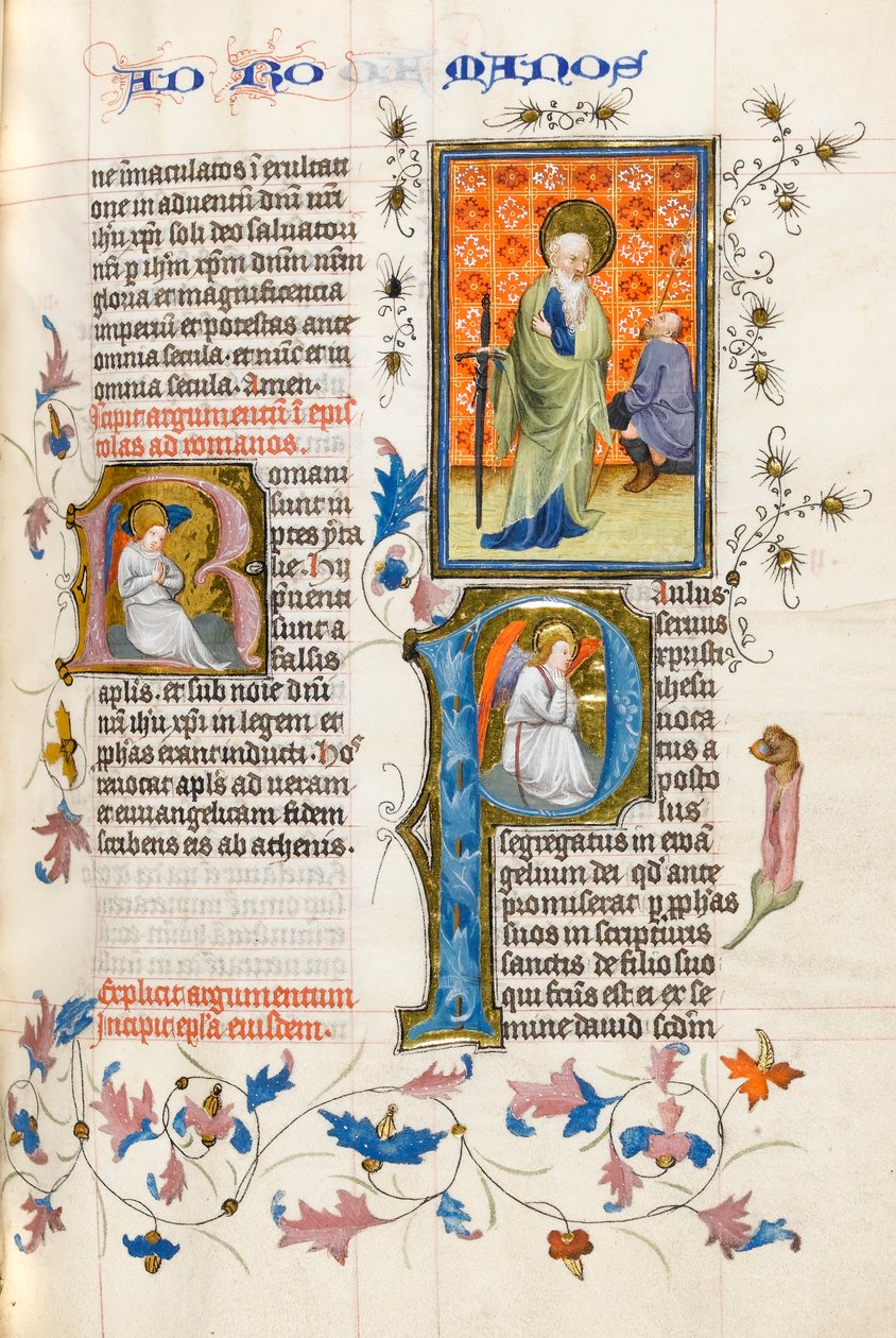 MS 289.III f.259r Sankt Paulus med sværd, der ser på en knælende budbringer med spyd af Master of Zweder van Culemborg
