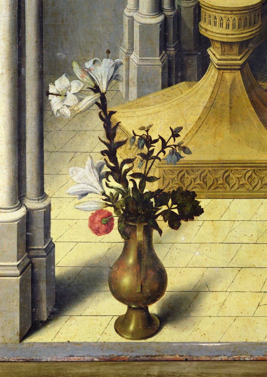 Vase med blomster. o.1445 (detalje af 26541) af Master of the Aix Annunciation