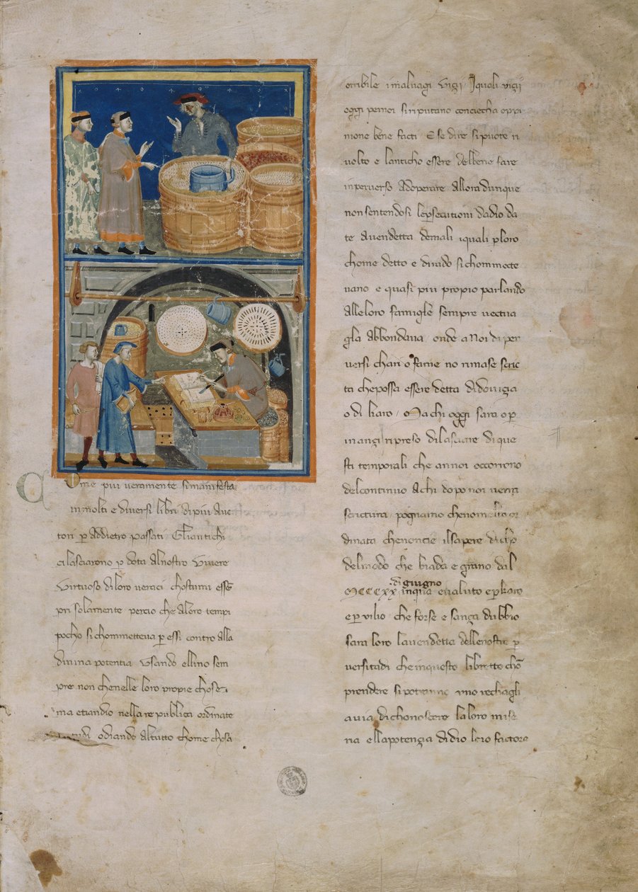 En Olivenhandler på Marked og i sin Butik af Master of the Biadaiolo Codex Master of the Biadaiolo Codex