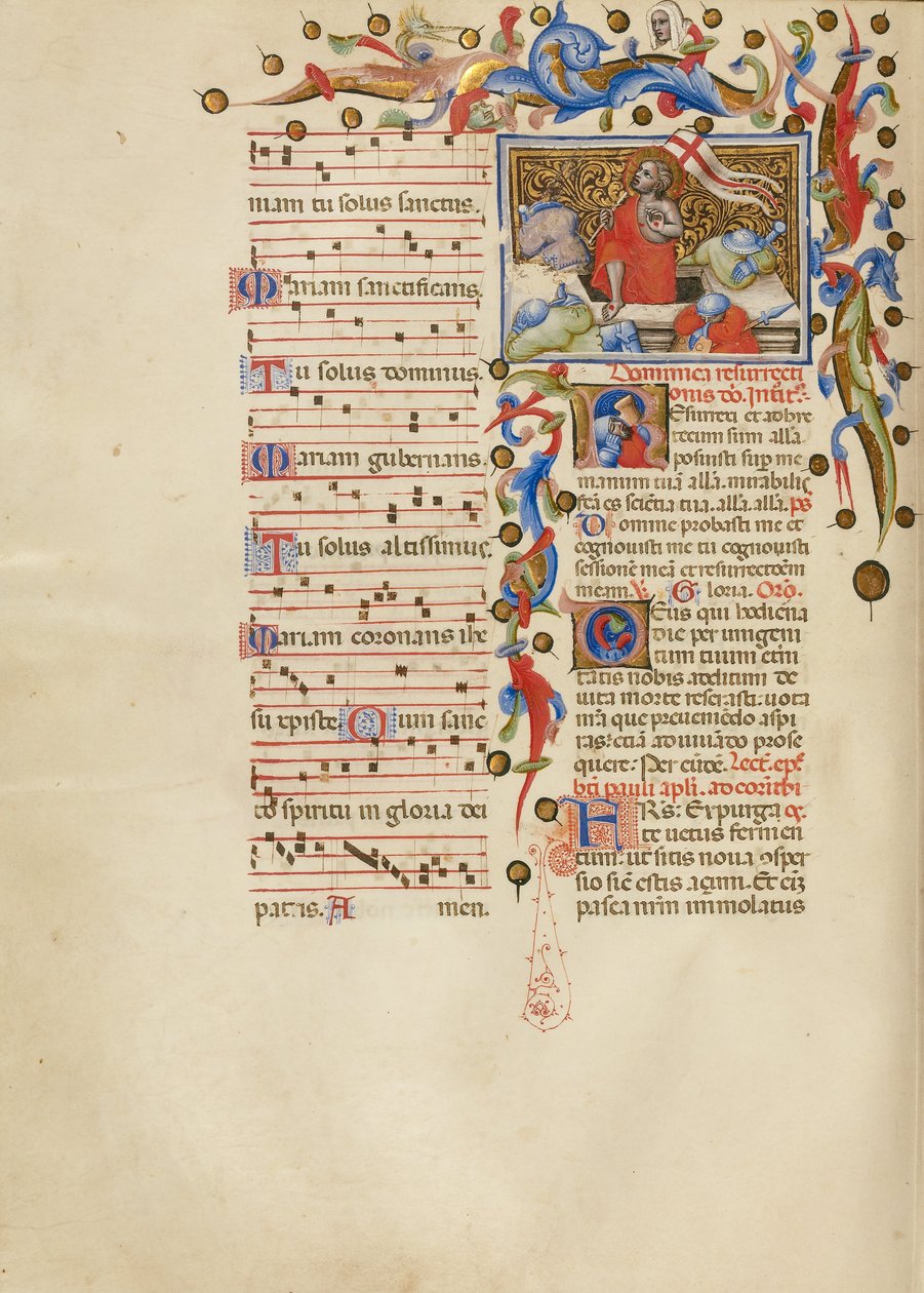 Opstandelsen; Indledende R: En sovende soldat af Master of the Brussels Initials