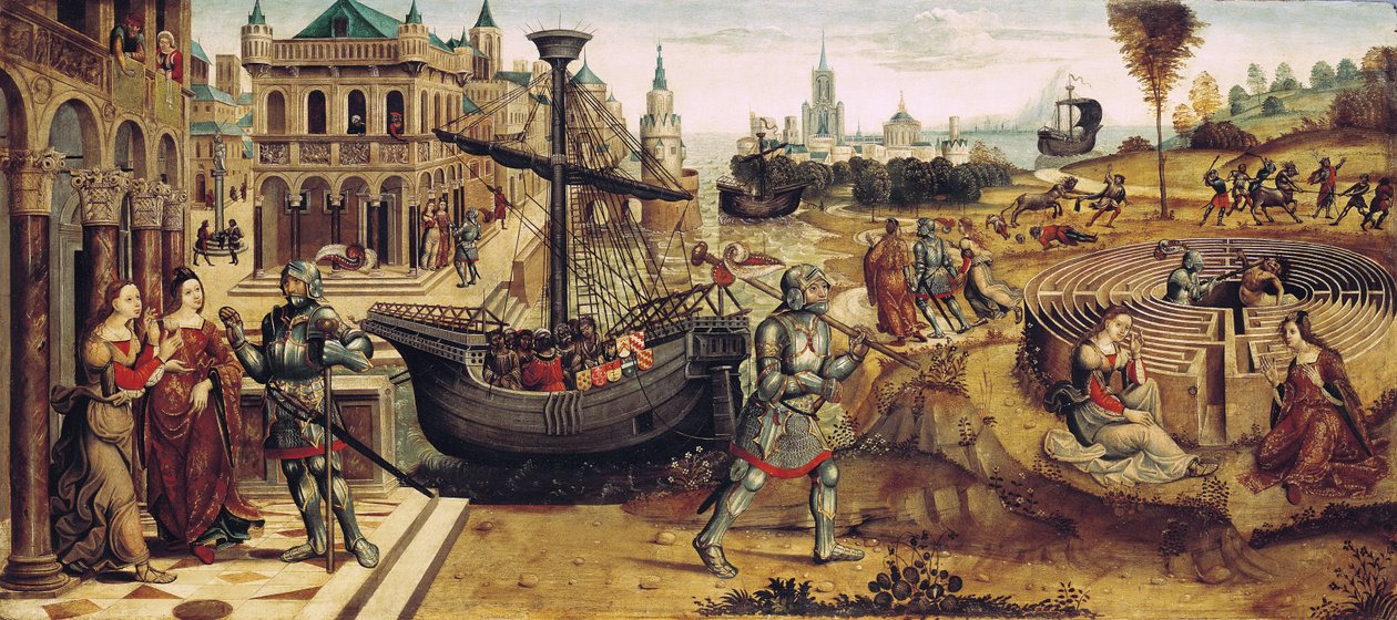 Theseus og Minotaurus, fra Historien om Theseus af Master of the Campana Cassoni