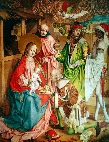 Tilbedelse af Magi, panelet yderst til højre fra bordet på højalteret, 1480 af Master of the Carnation