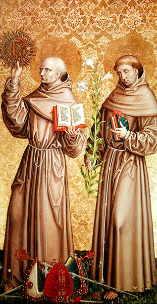 Sankt Bernardino af Siena og Sankt Antonius af Padova, højre panel fra bordet på højalteret, 1480 af Master of the Carnation