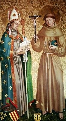St. Louis af Toulouse og St. Frans af Assisi, venstre panel fra retablet på højalteret, 1480 af Master of the Carnation