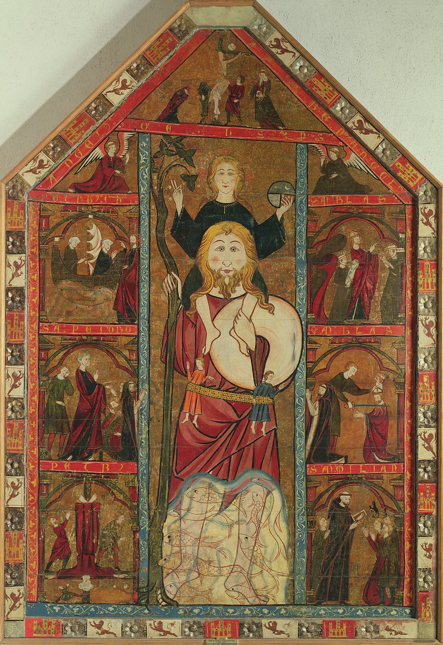 Sankt Christopher og Kristusbarnet, aflejringen og scenerne fra de helliges liv af Master of the Castilian School