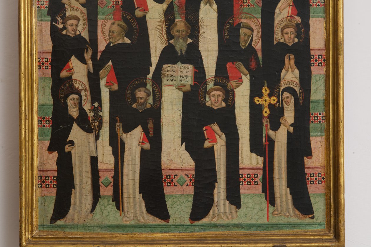Detalje af Jomfruen, Kristus og de 17 helgener tempera på panel af Master of the Dominican Effigies