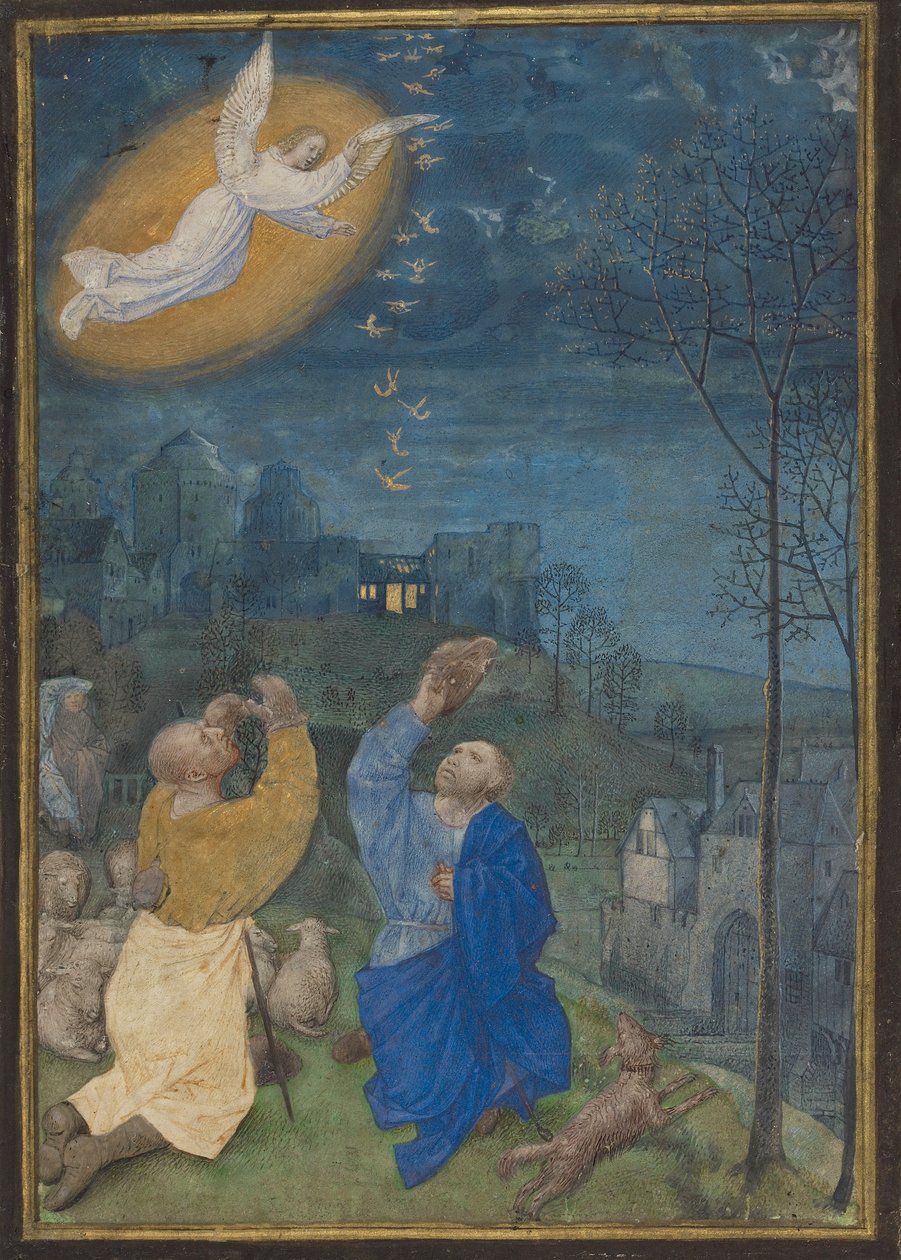 Meddelelsen til hyrderne, løsrevet miniature af Emerson-White Hours af Master of the Houghton Miniatures