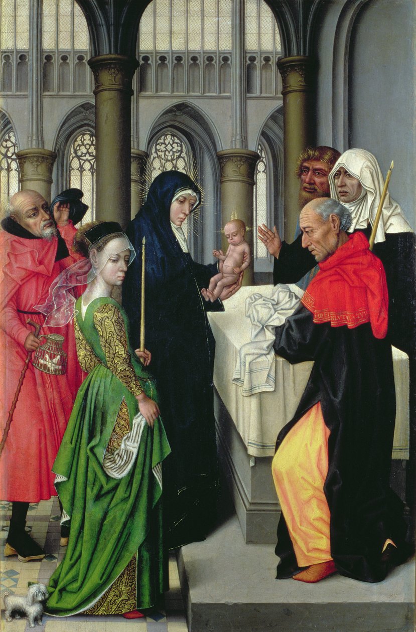Præsentation i templet, venstre panel af en ditykon af Master of the Legend of St. Catherine