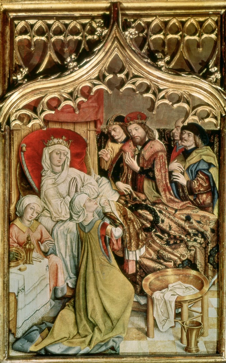 St. Elizabeth-altertavlen, detalje, der viser fødslen af St. Elizabeth (1207-31) 1474-77 (tempera på panel) af Master of the Legend of St. Elizabeth