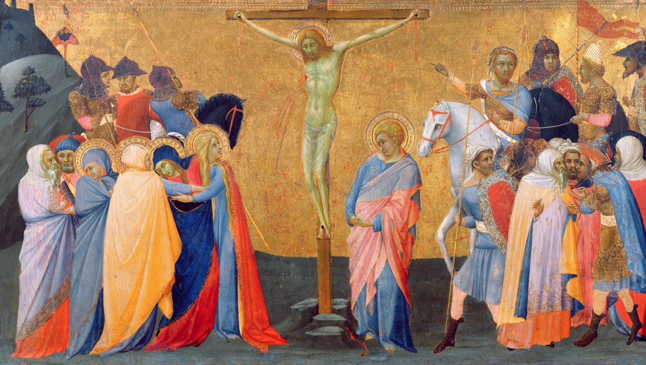 Korsfæstelsen, fra et predella-panel (tempera på panel) af Master of the Madonna of San Pietro of Ovila