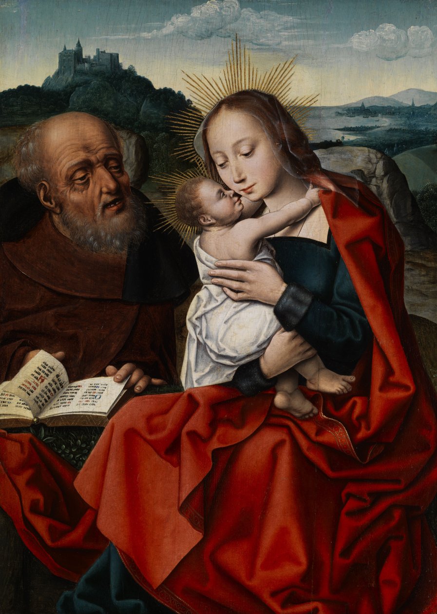 Hellig familie i et landskab af Master of the Mansi Magdalen