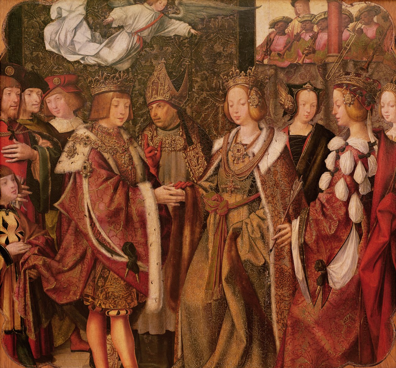 St. Ursula og Prins Etherius afgiver et højtideligt løfte til hinanden, panel fra St. Auta-altertavlen, ca. 1520 (detaljer) af Master of the St. Auta Altarpiece