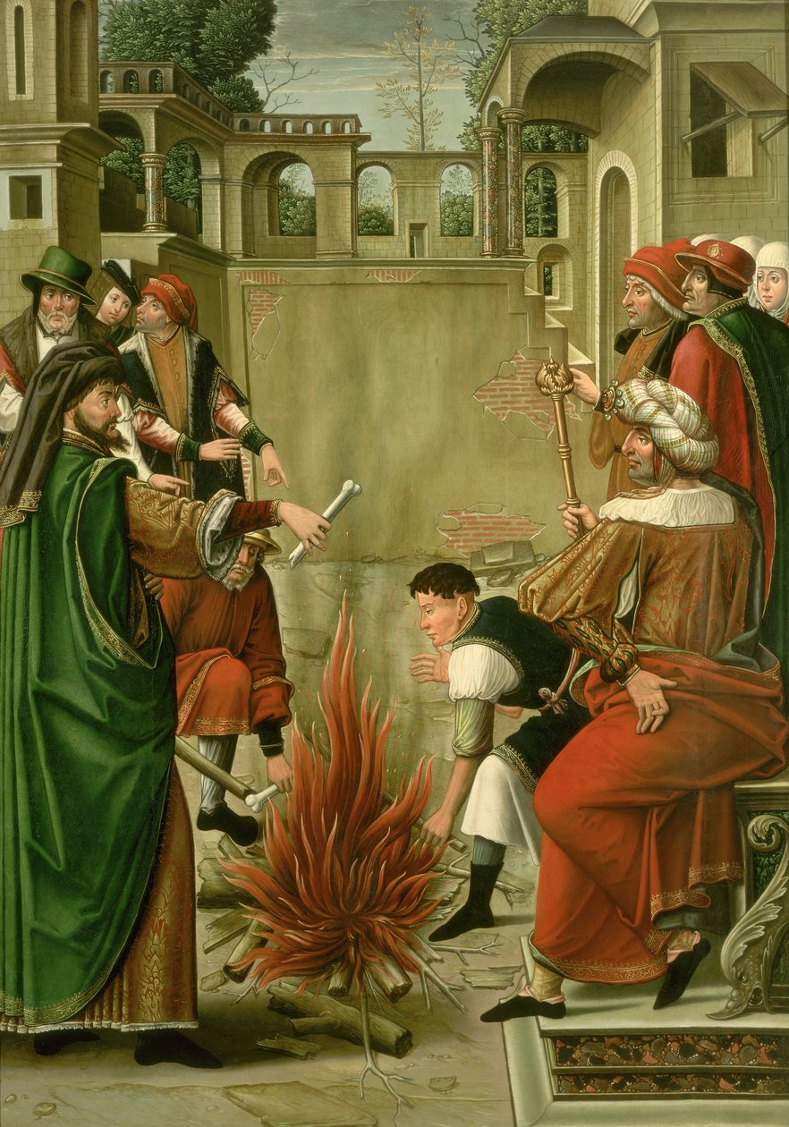 Kejser Julian den Frafaldne brænder Sankt Johannes Døberens knogler (panel) af Master of the St. Johns Retable