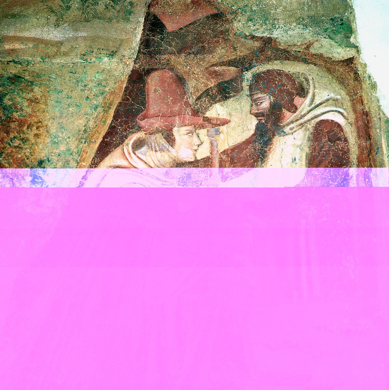 Pilgrim med en munk, 1360-1370 af Master of the Triumph of Death