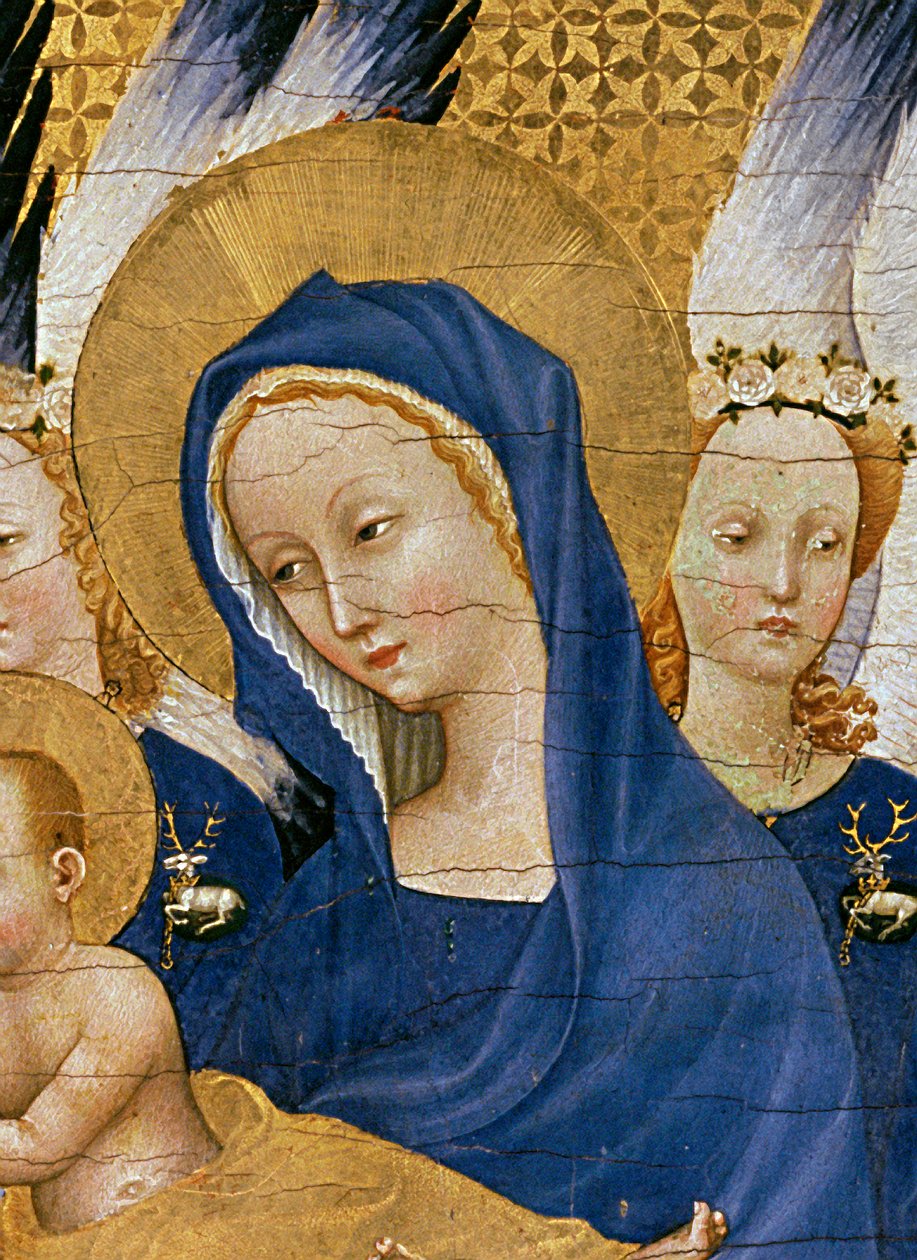 Jomfru og barn, ca.1395-99 (æg-tempera på egetræ) (detalje af 3028) af Master of the Wilton Diptych