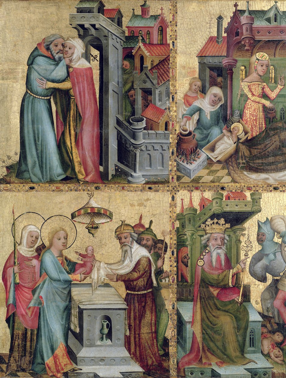Møde ved Golden Gate og præsentationen i templet, fra Buxtehude-alteret, 1400-10 (tempera på panel) af Master Bertram of Minden