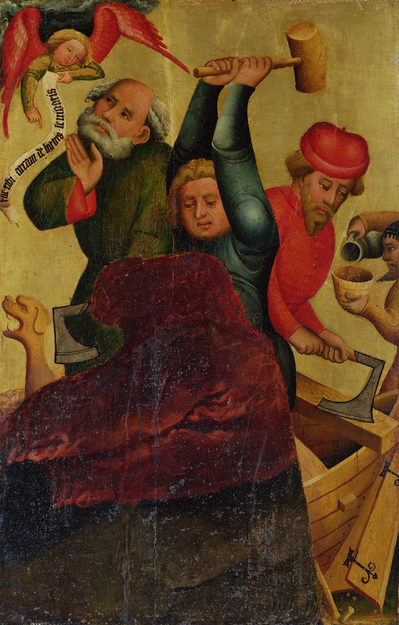 Bygningen af arken fra St. Peters højalter i Hamborg, Grabower-alteret, 1383 (tempera på panel) af Master Bertram of Minden