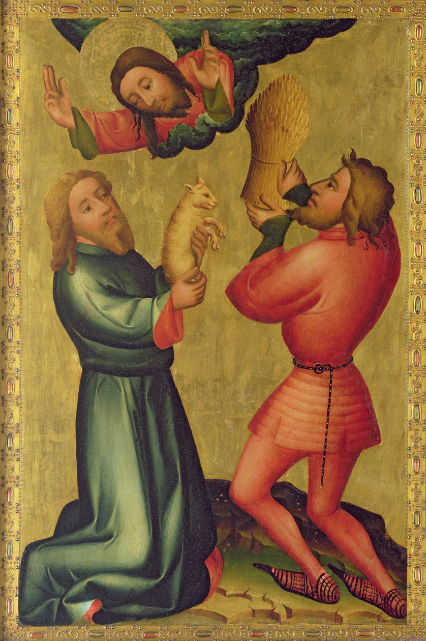Kains og Abels tilbud fra St. Peters Højalter i Hamborg, Grabower-alteret, 1383 (tempera på panel) af Master Bertram of Minden