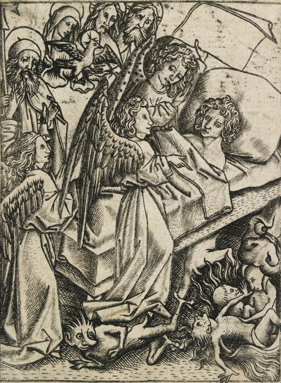 Præsentation af ydmyghed mod griskhed, c1400-tallet af Master ES