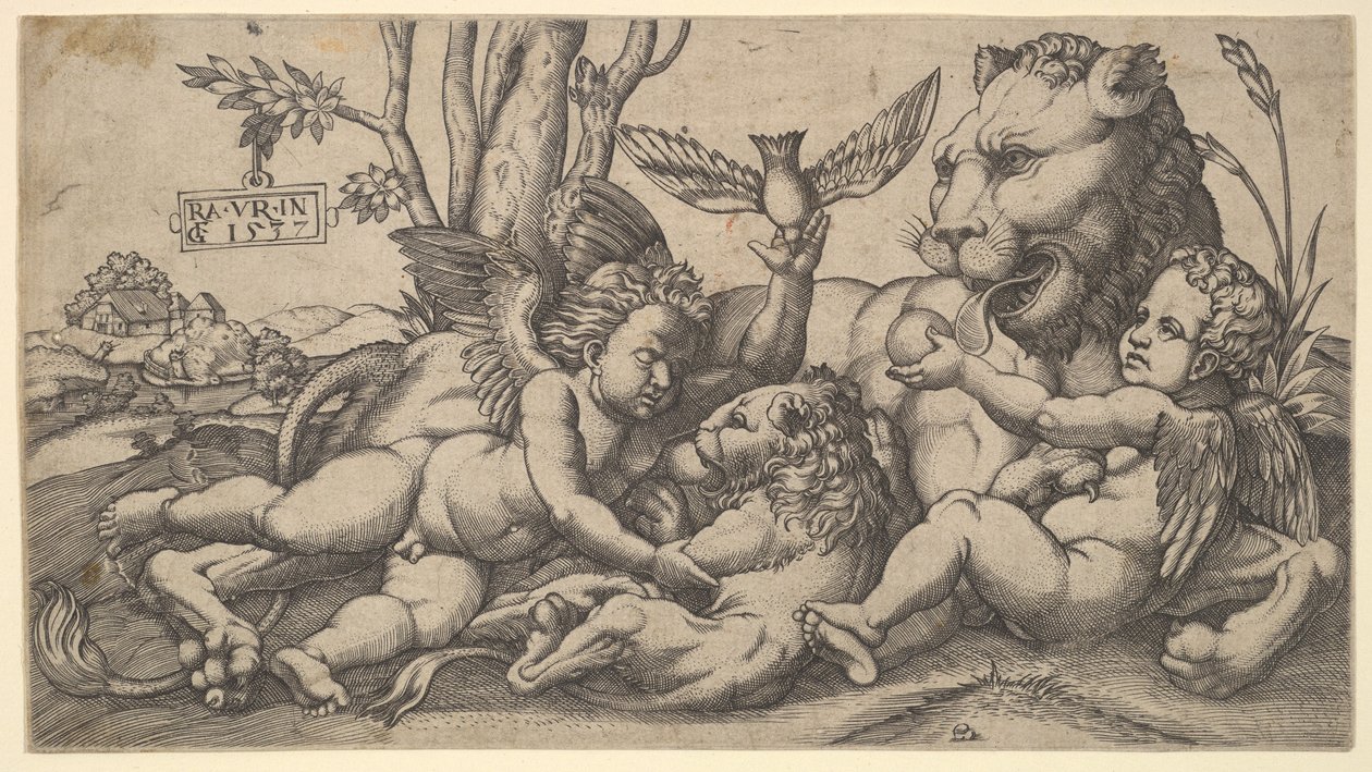 Putti og løver, 1547. af Master FG