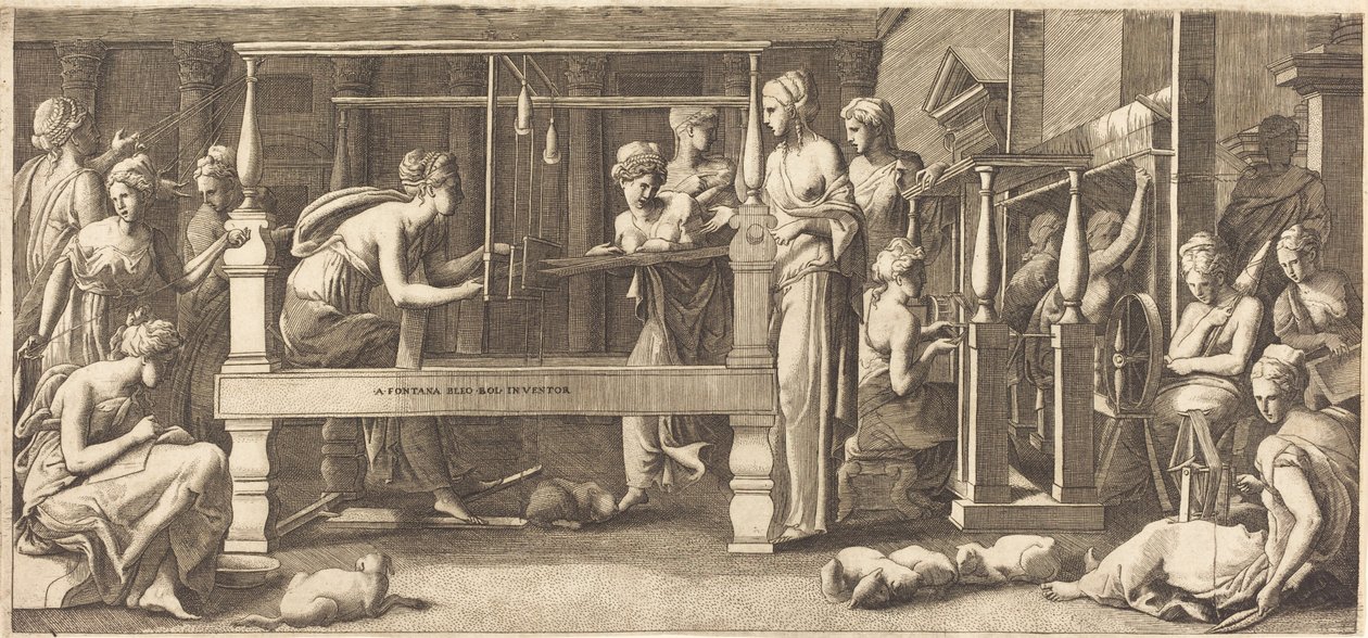 Penelope og hendes tjenestepiger væver af Master FG, after Francesco Primaticcio