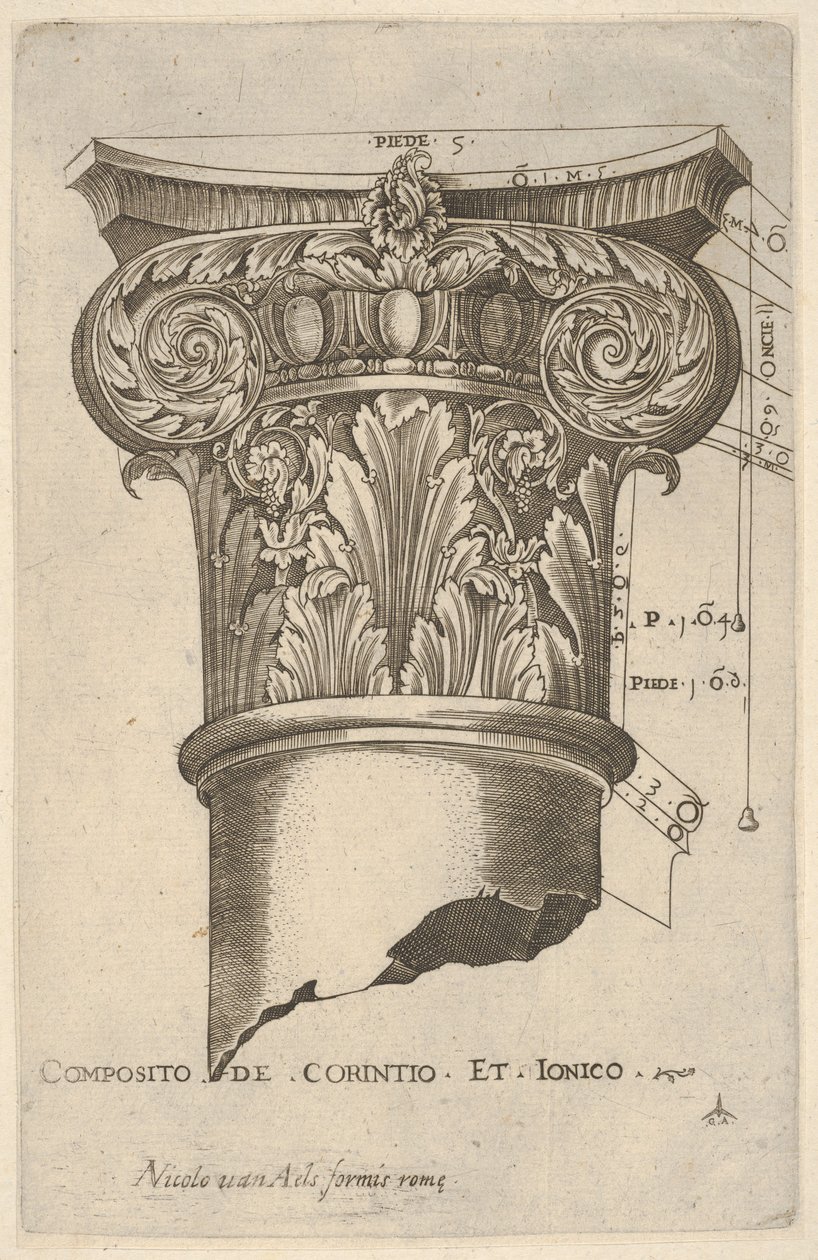 Sammensat kapital med mål, ca. 1537. af Master GA