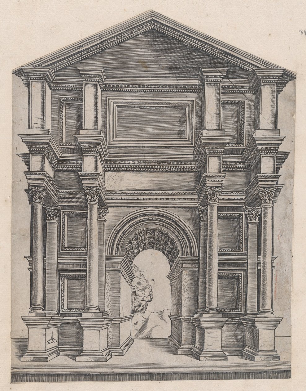 Mirror of Roman Magnificence: Arch af Master GA med Caltrop, 16. århundrede., 16. århundrede. af Master GA