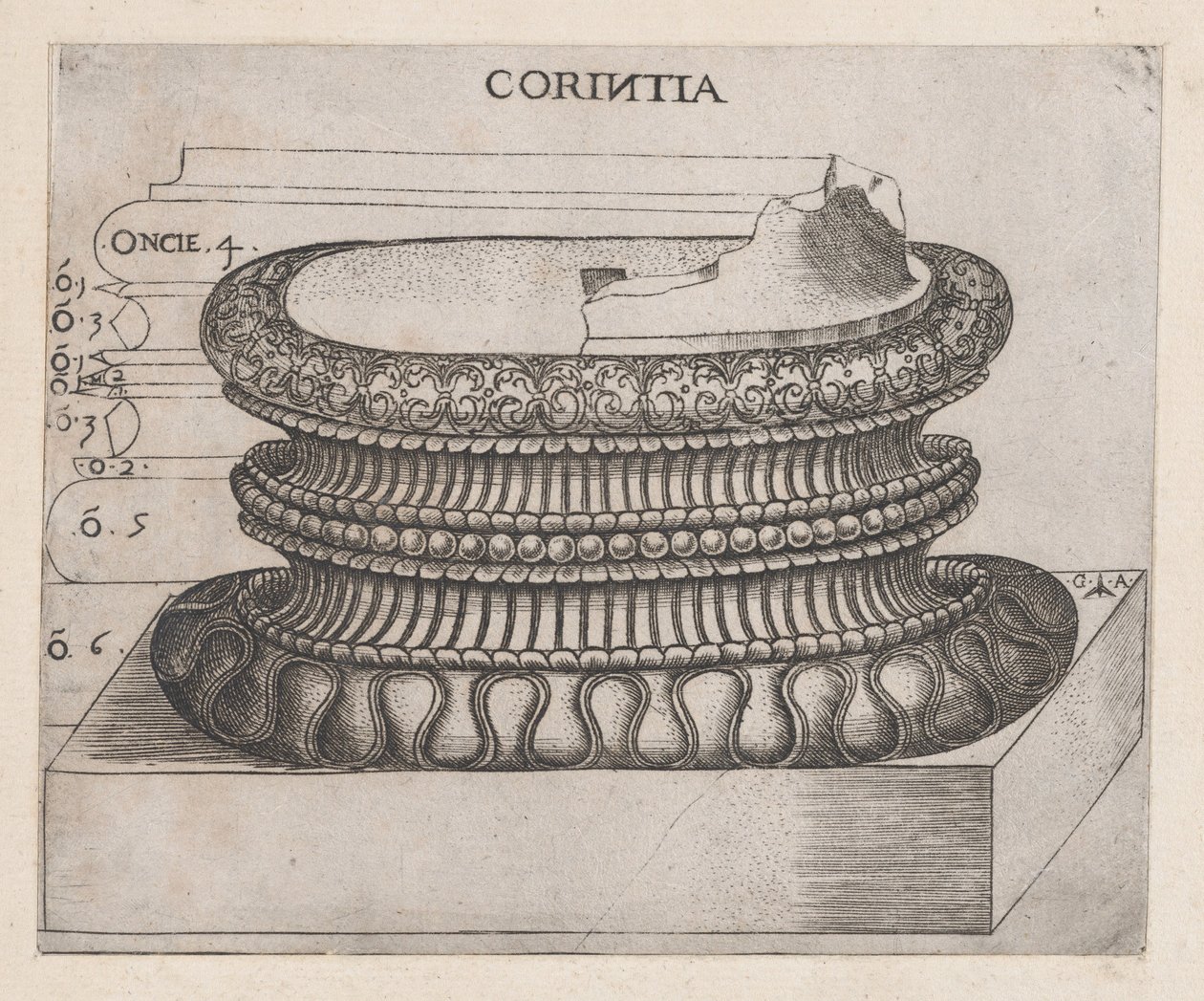 Spejl af romersk storhed: korintisk base, ca. 1537, ca. 1537 af Master GA