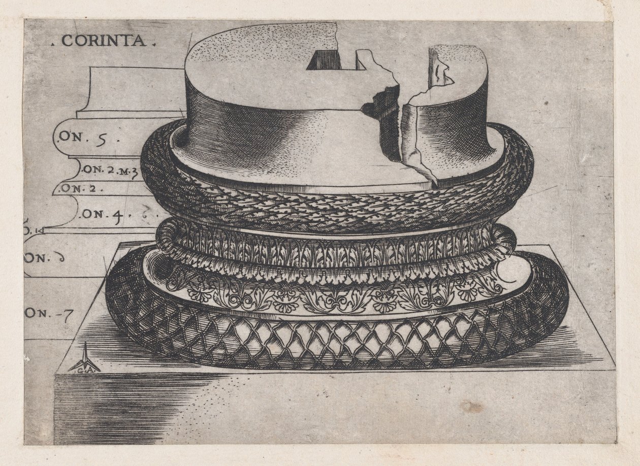Mirror of Roman Magnificence: Corinthian base fra Lateran Baptistery, Rom, ca..., ca. 1537 af Master GA