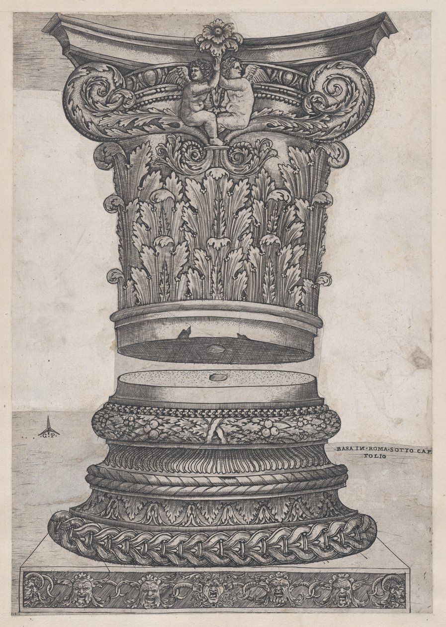 Spejl af romersk storslåethed: Dekoreret hovedstad og base, ca. 1537, ca. 1537 af Master GA