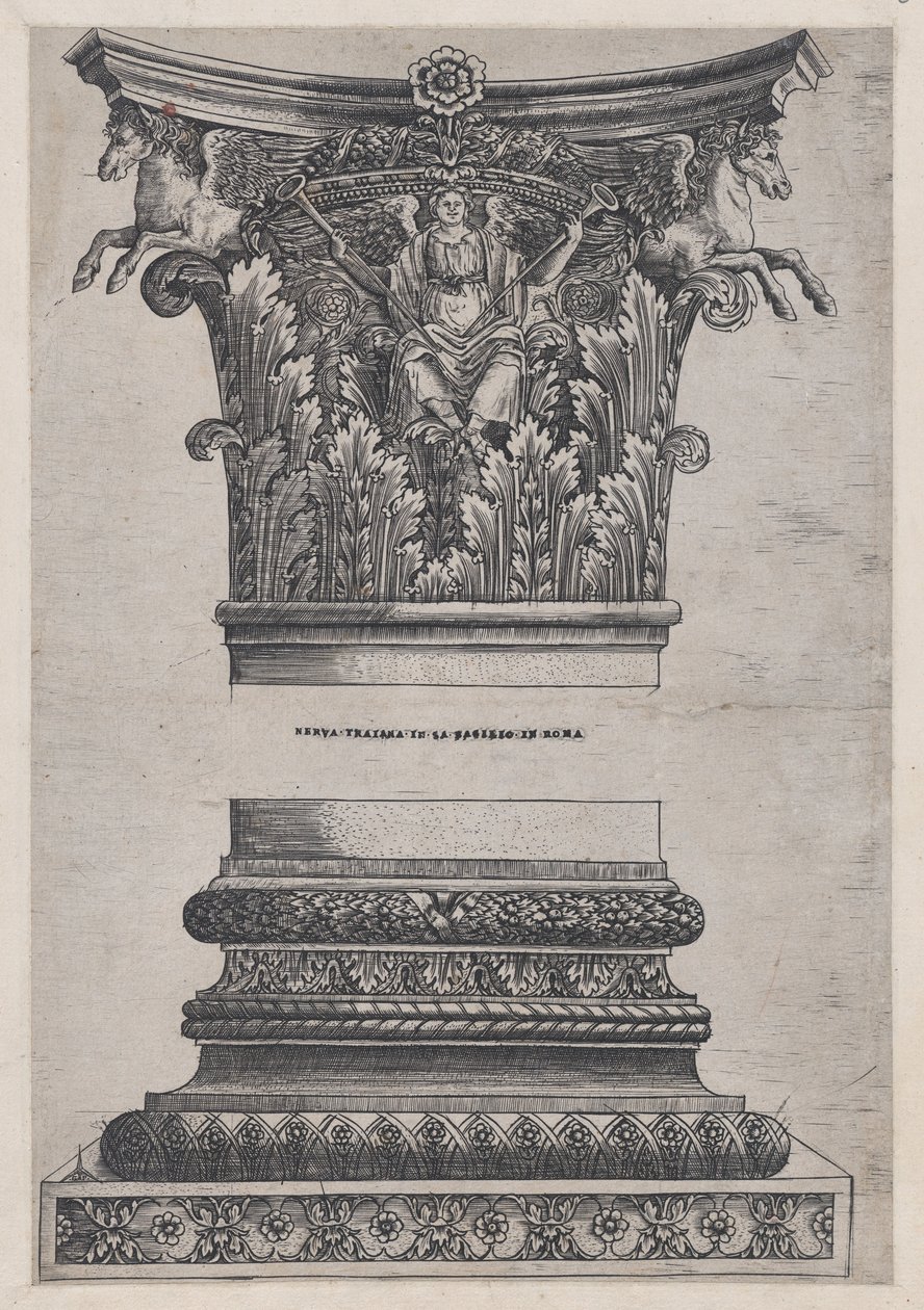 Mirror of Roman Magnificence: Pegasus hovedstad fra Temple of Mars Avenger og dec..., ca. 1537 af Master GA