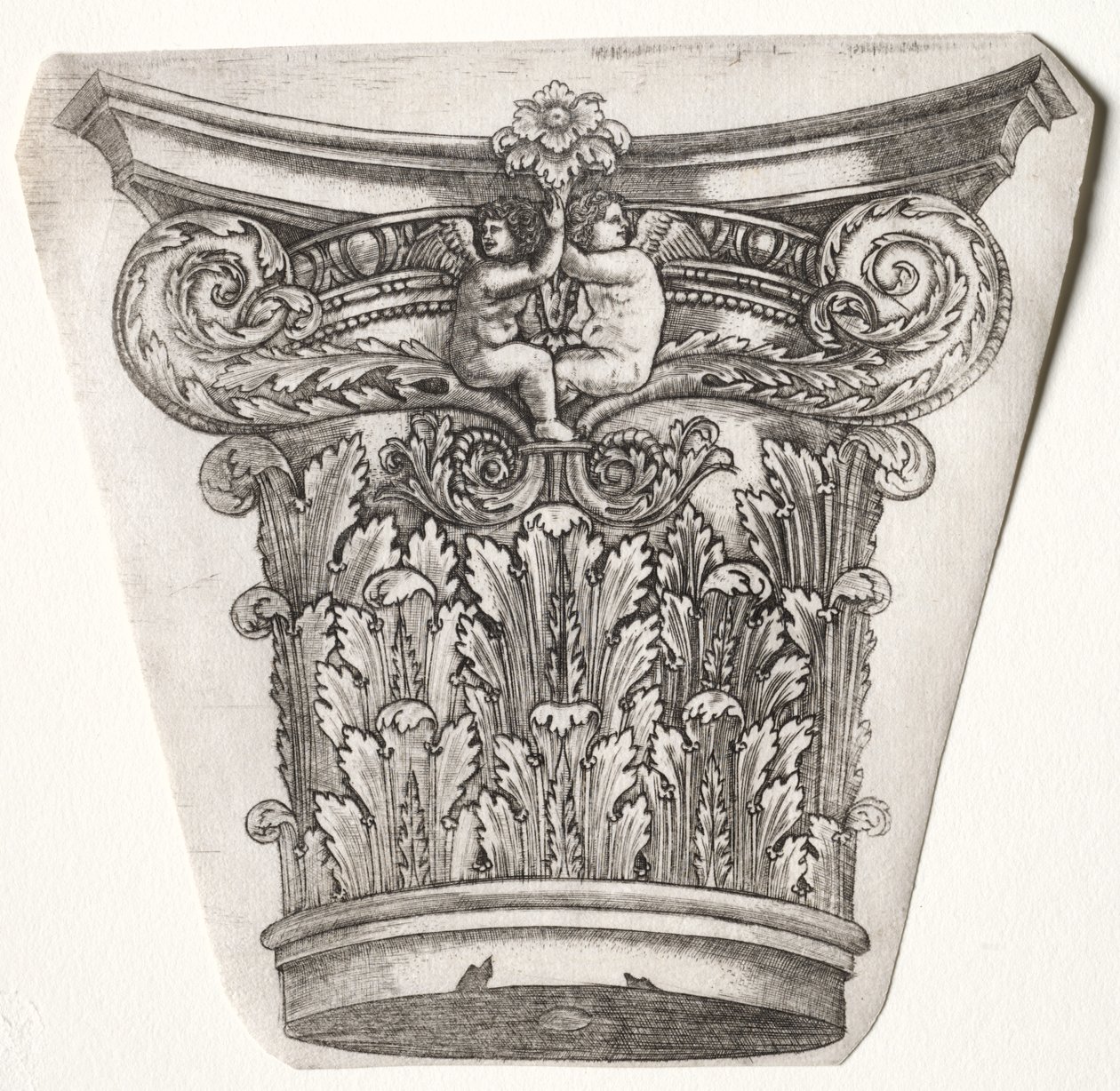 Basis og kapital med Putti, ca. 1525-1550. af Master G. A. with the man