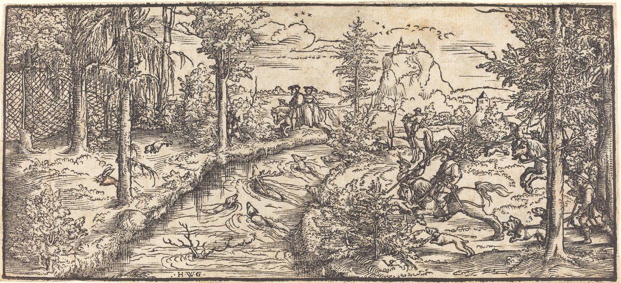 Hjortejagt i et landskab af Master H.W.G.